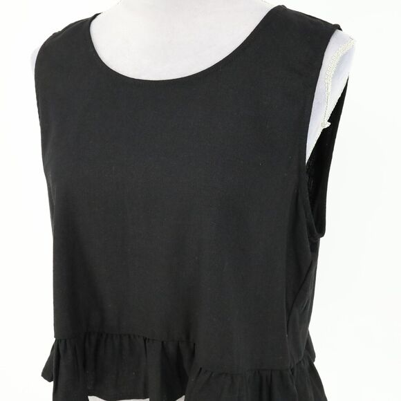 Nicole Miller Top Womens Large Black Linen Blend Ruffle Hem Blouse Resort New - Picture 9 of 14